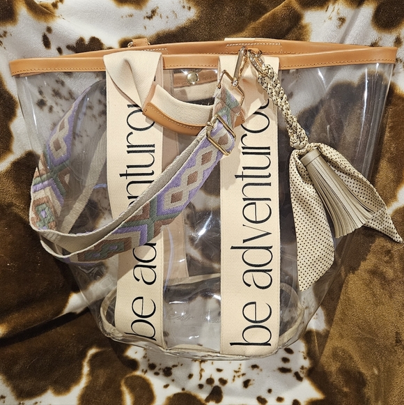 be clear Handbags - Transparent Tote with Tan and Cream Accents
